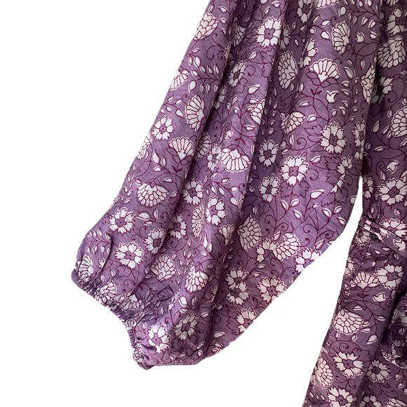 NWT | FLORAL RUFFLE HEM BOHO DRESS BUTTON FRONT TIE WAIST PURPLE | SIZE: SMALL - Picture 6 of 13
